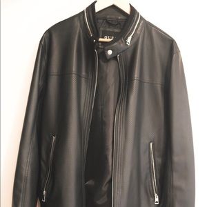 GUESS Men’s L Black Faux-Leather Jacket